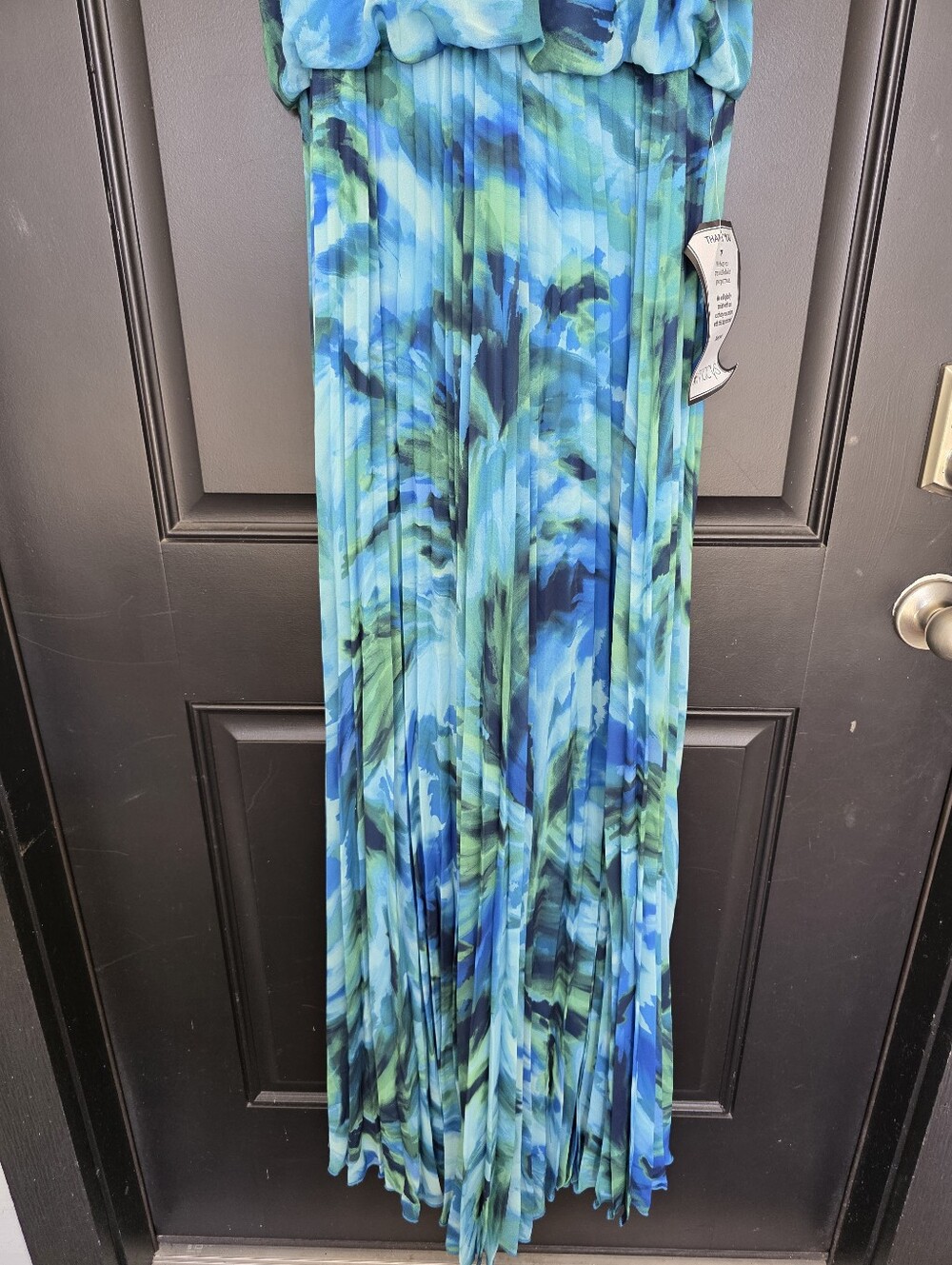 NWT Xscape Blue Green Printed Pleated Maxi Dress Sleeveless Blouson Size 10 $259 - Picture 5 of 11